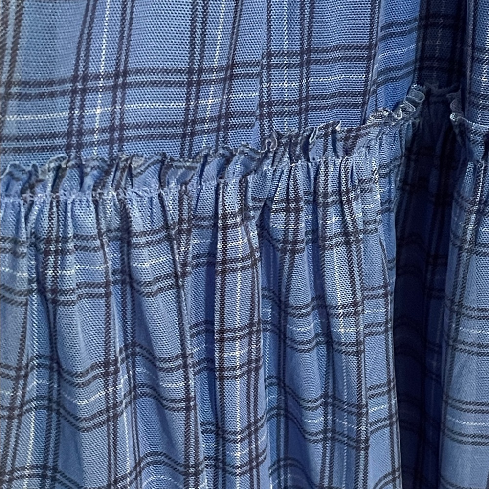 Zac Kids Blue Plaid Tiered Smocked Dress SZ XL 14-16 - Picture 4 of 5